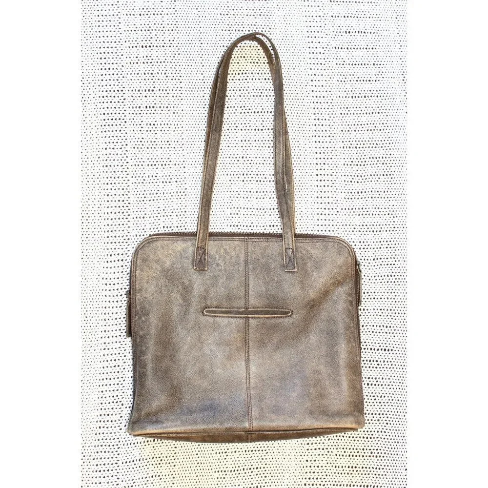 LATICO Distressed Leather Purse Messenger Laptop Bag Boho western Brown USA